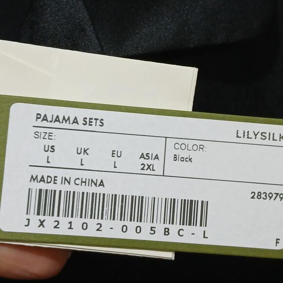 LILYSILK Pajama Set Womens Large Black 100% Mulberry Silk Machine Washable NWT - Picture 10 of 16